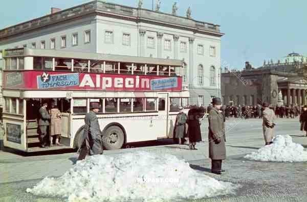 Berlin Bus parked in front of Humboldt University. Tag Der Wehrmacht Berlin Germany 1940. Neue Wache. Zeughaus.