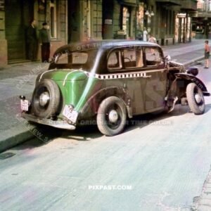 Berlin taxi cab crashed against strassenbahn tram in Berlin Mittel Germany 1940. Photographed by berliner police man