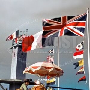 British Union Jack Flag fly beside French Flag on the Normandy beach only 2 days before arrival of German army France 1940