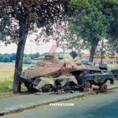 Burned out German Panzerspahwagen (Sd Kfz 232) 8-Rad and Panzerspahwagen Sd.Kfz.231 6-Rad FUNK. France 1940