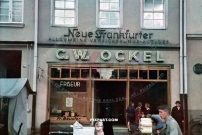 C. W. Ockel Friseur Fr. Bauster. Rostock Germany 1936. Neue Frankfurter. Allgemeine Versicherungs.