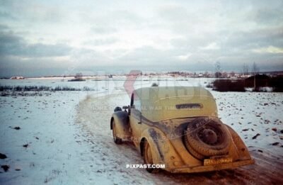 Cabrio army staff car of German war photographer Kriegsberichter Arthur Grimm. Gzhatsk Gagarin 1942
