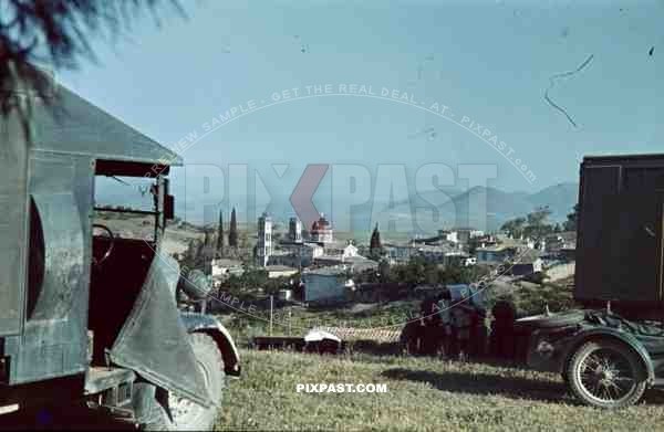 Captured British English Bedford trucks lorries Wehrmacht Greece 1942 red-cross ambulance BMW motorbike