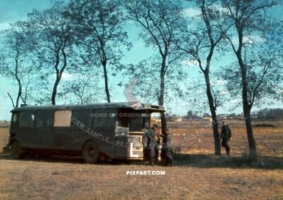 Captured French army bus used by the German Wehrmacht near Sevastopol Crimea KRIM Russia 1942. Transporting troops