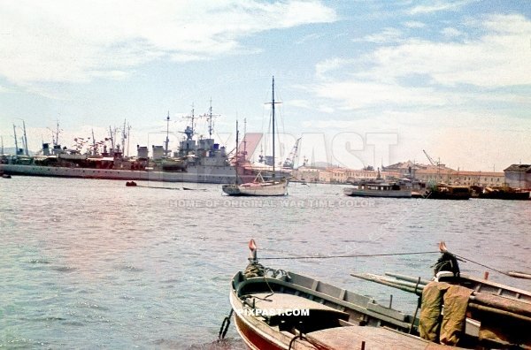 Captured French marine navy battle ships in the port of Marseille France 1940