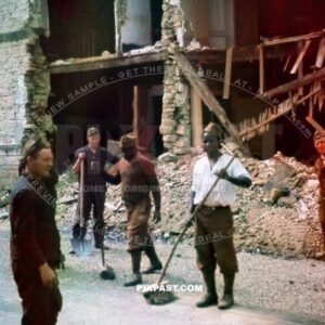 Captured POW French Colonial African troops doing forced labor. Road cleaning. Verdun France 1940