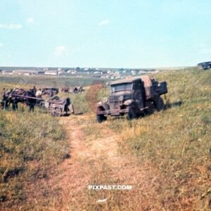Captured Russian army GAZ truck. Fields on outskirts of Stalingrad 1942. 297 Infantry Division