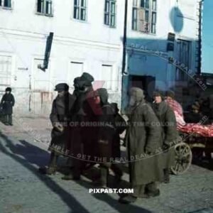 Captured Russian army prisoners pull meat wagon, Ochtyrka, Ukraine, Winter 1941, 94. Infantry Division,
