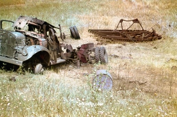 Captured Soviet Russian BM 13N Katyusha rocket launcher on a American Studebaker US6 Truck. Near Stalingrad 1942.