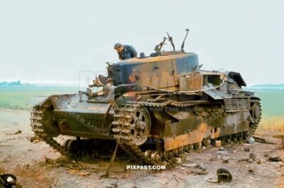 Captured destroyed Russian T28 medium tank near outskirts of Stalingrad Russia 1942. 297 Infantry Division
