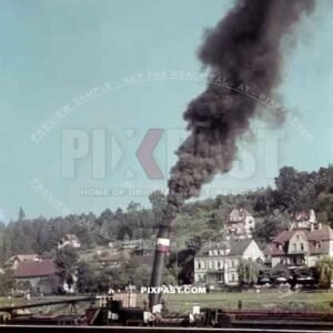 Cargo Steam Barge on the River Elbe near Konigstein Saxony near Dresden 1939