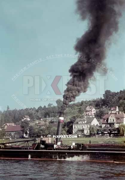 Cargo Steam Barge on the River Elbe near Konigstein Saxony near Dresden 1939
