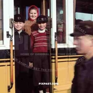 Children in tram Strassenbahn Stuttgart Germany 1942.