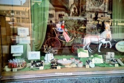 Chocolate and sweet shop opposite the Kaiser Wilhelm Gedachtniskirche Memorial Church June 1939 Germany.
