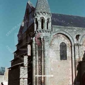 Church Notre Dame la Grande, Poitiers France 1940. Sand Bags ready for Blitzkrieg
