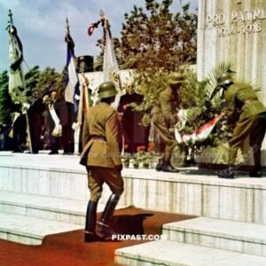 Church ceremony for the Hungarian army. Budapest Hungary 1942. Pro Patria