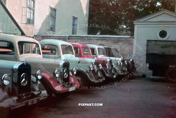 Civilian Mercedes Diesel trucks being used by the local RAD in Vienna Austria 1939