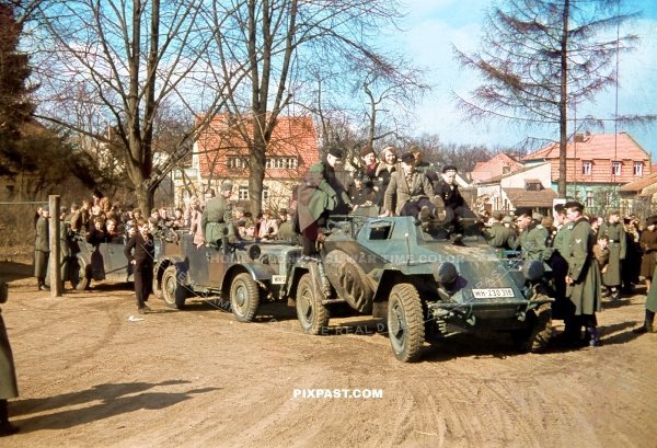 Civilians playing on top of German Light Armoured Car SD.KFZ.222. 6th Panzer Division. Wuppertal 1939 Germany