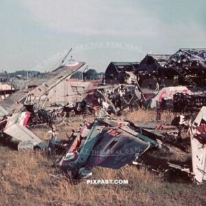 Collection of destroyed french fighter aircraft in french air base. June 1940 France