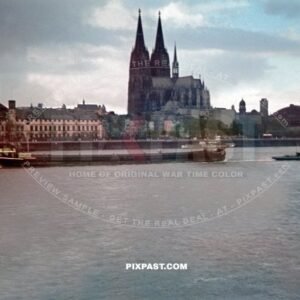 Cologne Cathedral in front of the Rhine River. Main train station to the right.