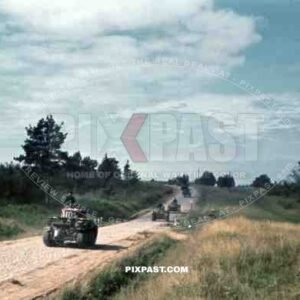 Column of Czech Panzer Tank 38T, Number 1104, 19th Panzer Division, Minsk, Russia, Summer 1941. Blitzkrieg,