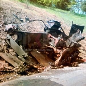 Completely destroyed German Panzer Tank Model 3. Panzer Regiment 8. Knocked out by french military. France 1940