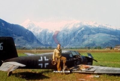 Corporal Wood 101st Cavalry captured Luftwaffe trainer plane Bucker Bu181 Bestmann. crashed Zell Am See Austria 1945