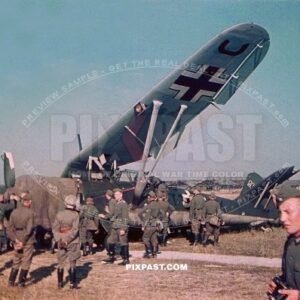 Crashed Luftwaffe Henschel Hs 126. German two-seat reconnaissance and observation aircraft. France 1940
