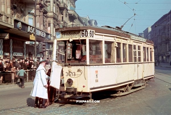 Crashed tram Strassenbahn No. 60 Lindenhof. Bulowstrasse × Potsdamer Strasse Schoneberg Berlin Germany 1940