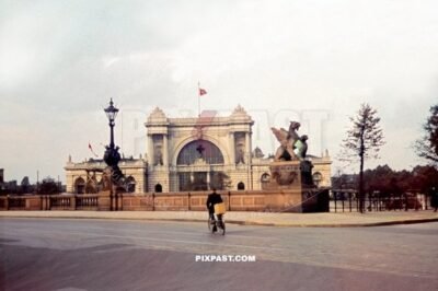 Cyclist passing the Lehrter Bahnhof Main Train Station in Berlin Germany June 1939