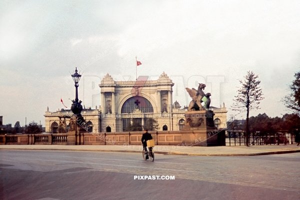 Cyclist passing the Lehrter Bahnhof Main Train Station in Berlin Germany June 1939