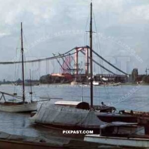 Destroyed Rhine-bridge in Cologne-Rodenkirchen, Germany 1945