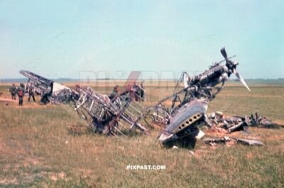 Destroyed Russian fighter planes. Captured by infantry of the 297 Infantry Division near Stalingrad Russia 1942