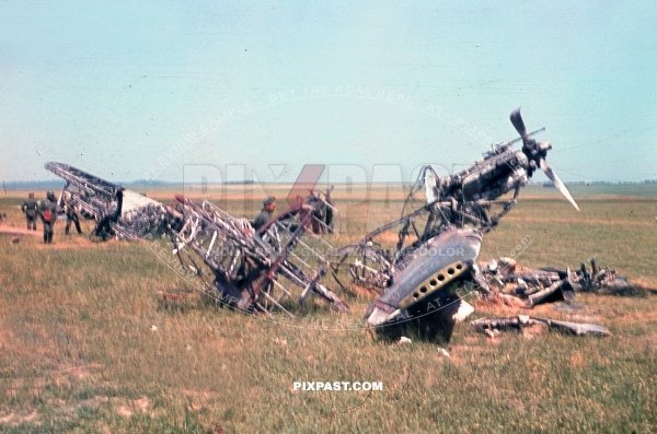 Destroyed Russian fighter planes. Captured by infantry of the 297 Infantry Division near Stalingrad Russia 1942