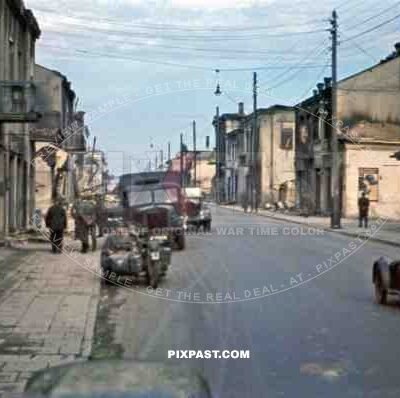 Destroyed buildings at the Soborna street in Riwne, Ukraine 1941
