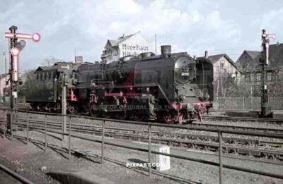 Deutsche Reichsbahn(DRB) 52 Lokomotive Train Leipzig Hauptbahnhof Main Train Station 1940. Mobelhaus Hoffner.