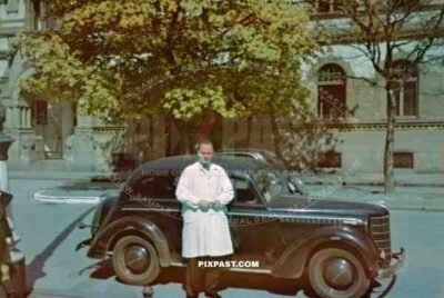 Doctor with Opel Olympia 1937. Bezirkshauptmannschaft Fur Den XX Bezirk Hospital. Brigittaplatz 10. Vienna Austria 1941