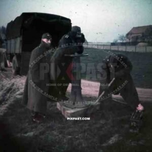 Dunkirk France winter 1940 Luftwaffe flak soldiers shovel aircraft viewer winter boots jacket
