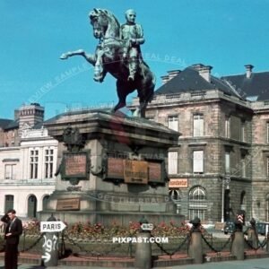 Equestrian statue of Emperor Napoleon I in Rouen France 1940. Wehrmacht Feld Kommandantur