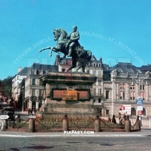 Equestrian statue of Emperor Napoleon I in Rouen France 1940. Wehrmacht Feld Kommandantur