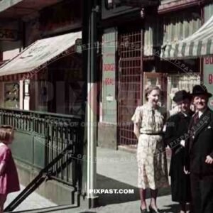 Family portrait beside U-Bahn subway entrance Berlin Germany 1939.