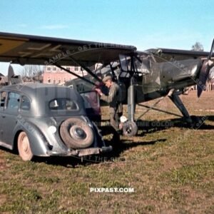 Fieseler Fi 156 Storch liaison aircraft collecting Generaloberst Richard Ruoff and Generaloberst Adolf Strauss. Ukraine 1942