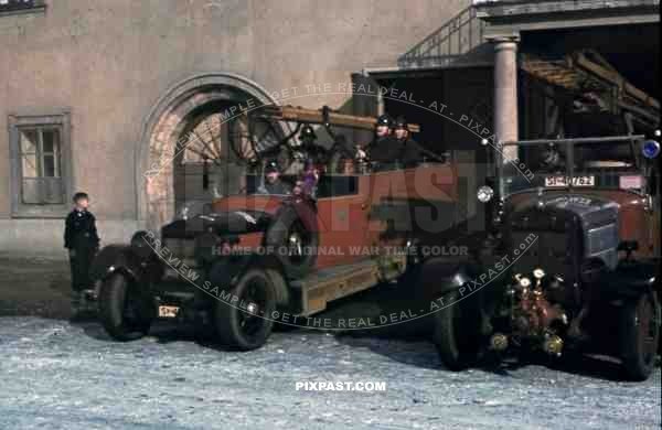 Fire Brigade trucks in Leoben, Austria 1938