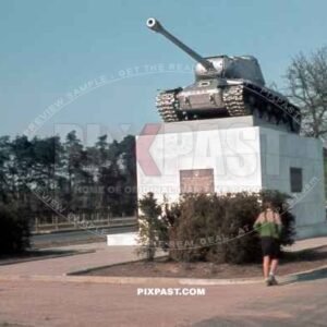 First Soviet tank IS-2M Stalin to enter Berlin 1945. Panzerdenkmal  On display ln Zehlendorf  Berlin in Spring 1946