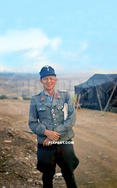 Flak Artillry Oberleutnant in tropical jacket with iron cross ribbon. Flak Regiment 201 19th Flak Division Greece June 1941
