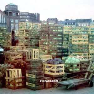 Food and Vegetable market in the harbour of Old Port of Marseille France September 1939