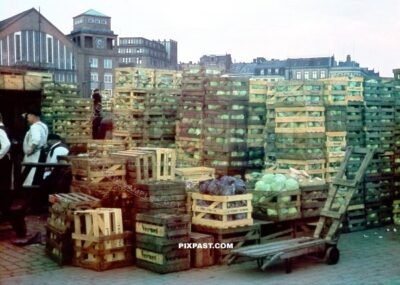 Food and Vegetable market in the harbour of Old Port of Marseille France September 1939
