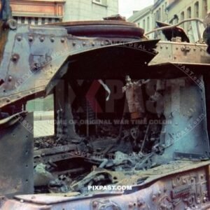 French Panzer Tank Char B 309 Rhone on the Place du Petit Marché. Beaumont, Belgium 1940