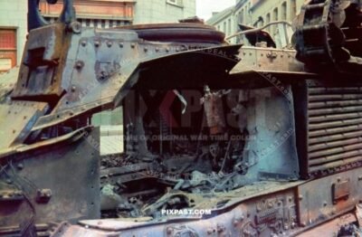 French Panzer Tank Char B 309 Rhone on the Place du Petit Marché. Beaumont, Belgium 1940