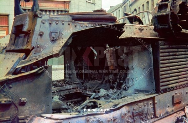 French Panzer Tank Char B 309 Rhone on the Place du Petit Marché. Beaumont, Belgium 1940